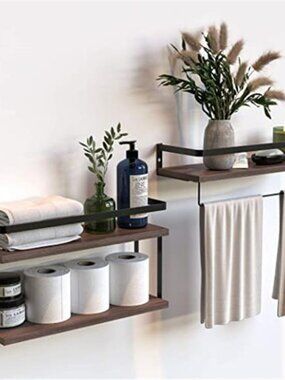 New 2+1 Tier Wall Mounted Floating Shelves Set of 2, Rustic Wood Shelf